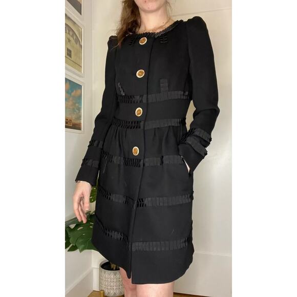 Anthropologie Leifsdottir Button Front Long Sleeve Embellished Coat Black 2 - Picture 2 of 13